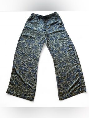 Wide Leg Floral Print Pants - Navy & Olive